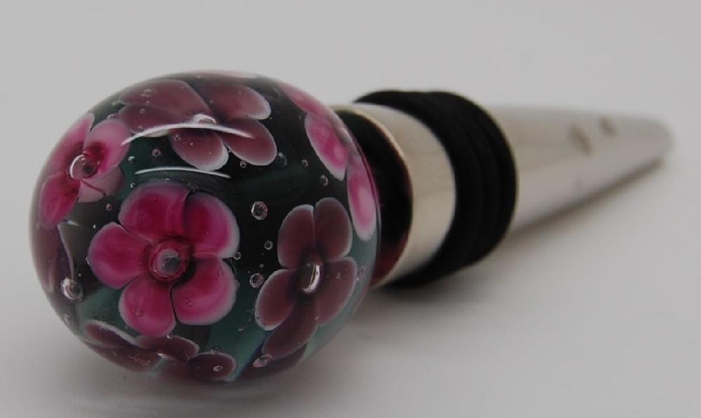 Bottle stopper - pink and purple flowers