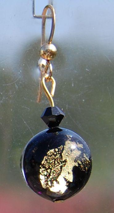 Earrings, gold and black