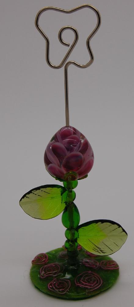 Photo holder, pink and green flower