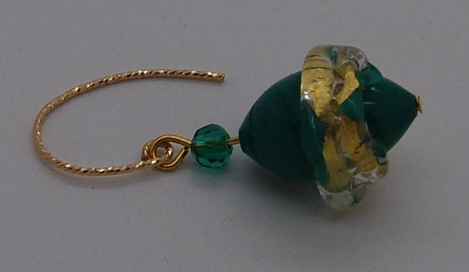 Earrings, gold and emerald green