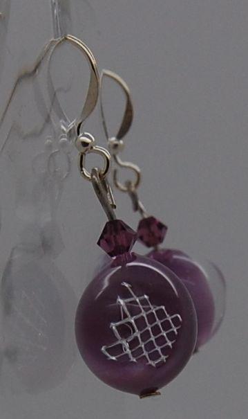 Earrings, silvergrid and purple