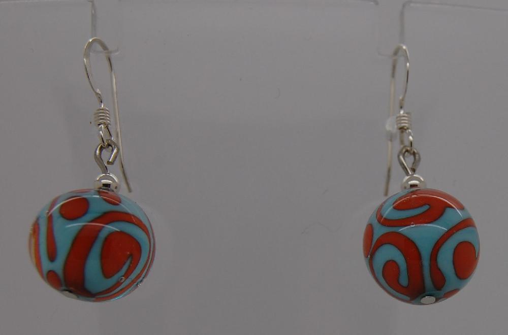 Earrings : coral on turquoise 
